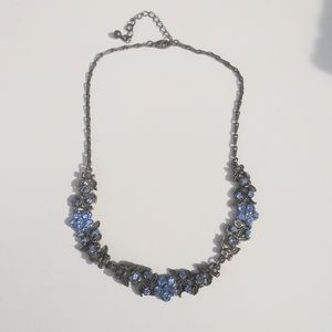 Rhinestone Floral Necklace, Silver and Blue
